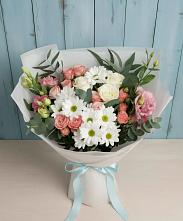 Букет цветов из:  Розы, Лизиантусы и Хризантемы в Совхозный