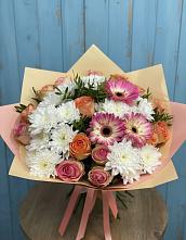 Букет цветов из:  Розы, Герберы и Хризантемы в Совхозный