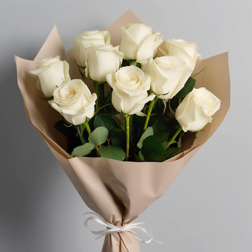 Букет 9 Белых роз Эдлесс Лав в Совхозный