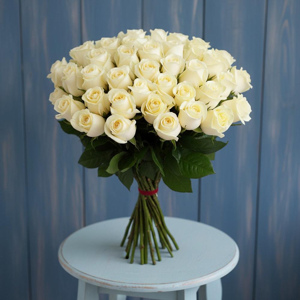 Букет 51 Белая роза Эдлесс Лав в Совхозный