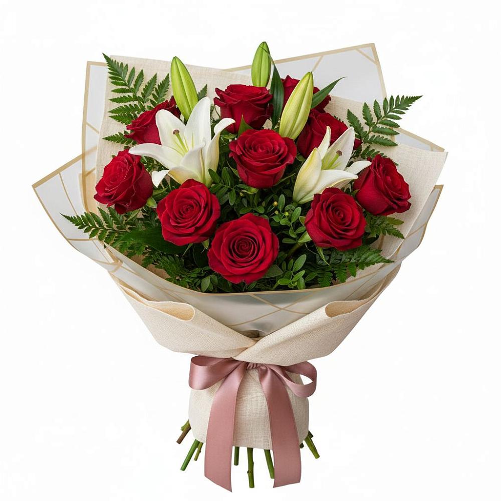 Букет цветов из: Лилии и Розы в Совхозный