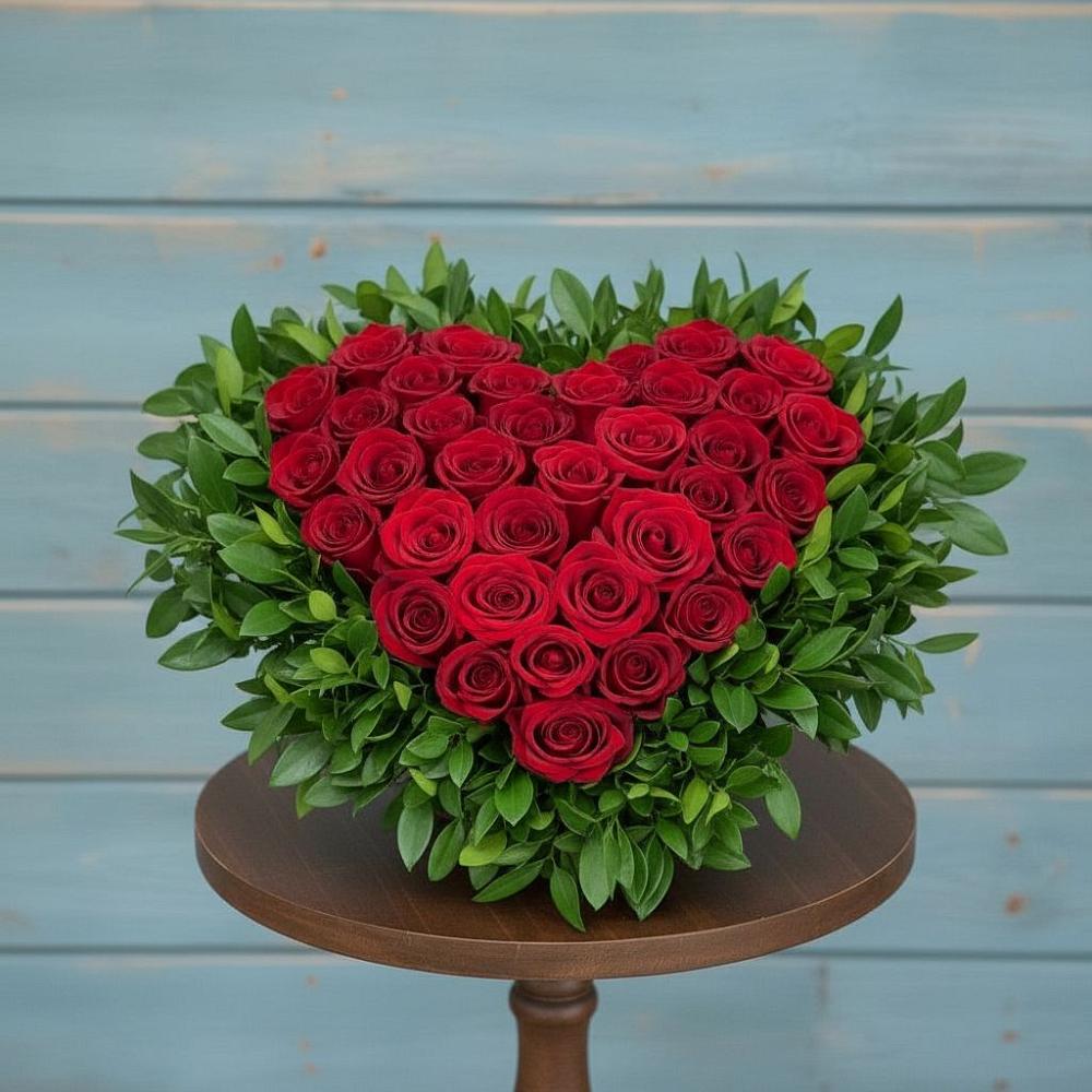 Цветочная композиция из Розы в виде сердца в Совхозный