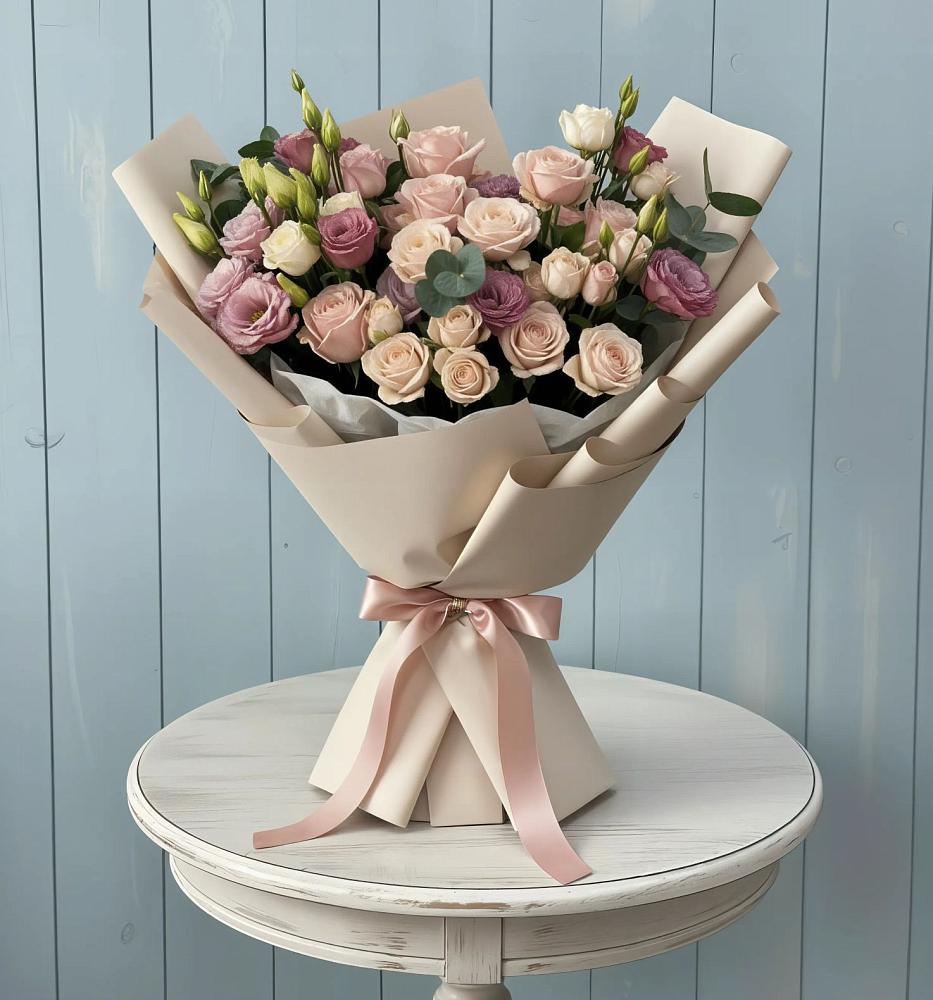 Букет цветов из: Розы и Лизиантусы в Совхозный