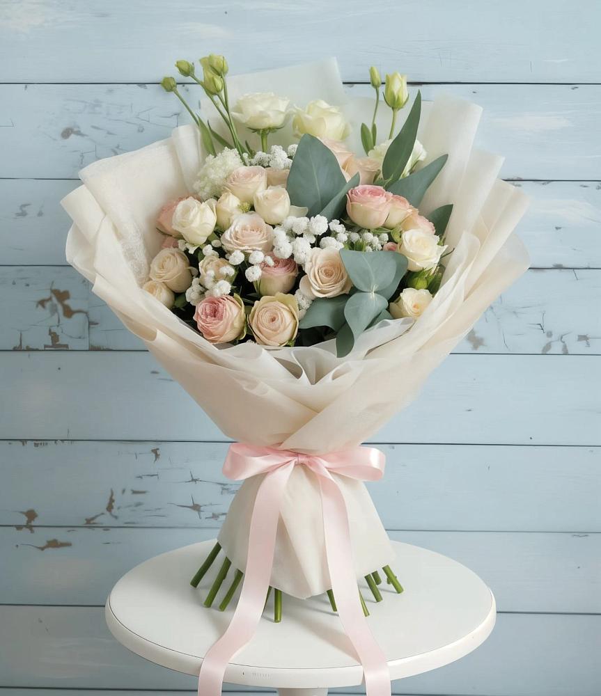 Букет цветов из: Розы и Лизиантусы в Совхозный