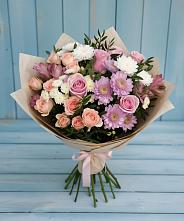 Букет цветов из:  Хризантемы, Розы и Альстромерии #REPLACE_PRED# Совхозный