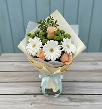 Букет цветов из:  Герберы, Розы и Хризантемы в Совхозный